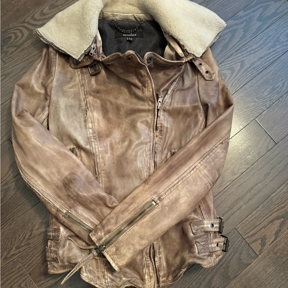 Muuba Brown Leather Jacket with Cream Collar